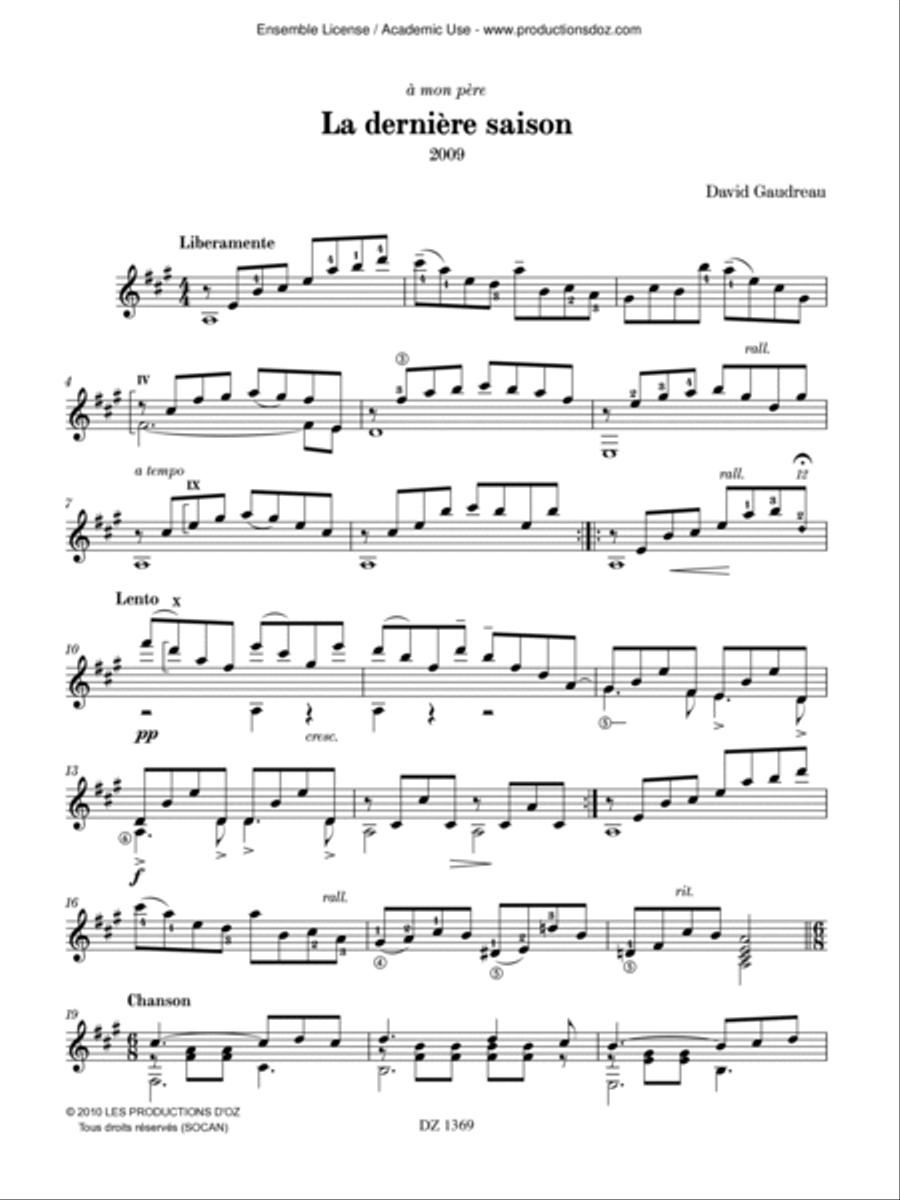 La dernière saison Classical Guitar scores gallery preview page 2