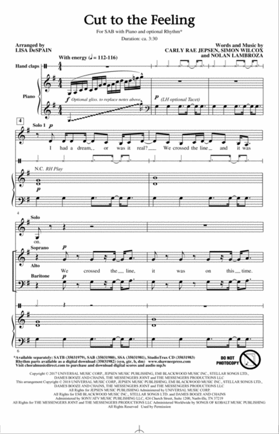 Cut To The Feeling 3-Part scores gallery preview page 1