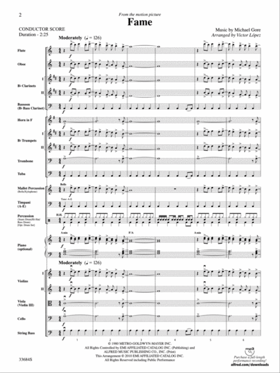 Fame (from the Motion Picture Fame) Full Orchestra scores gallery preview page 2
