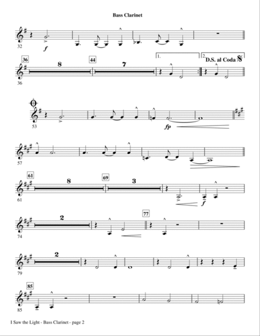 I Saw The Light - Bass Clarinet (sub. Tbn 3) Choir scores gallery preview page 2