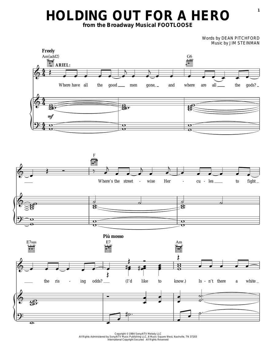 Holding Out For A Hero Piano, Vocal, Guitar scores gallery preview page 1