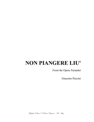 Book cover for NON PIANGERE LIU' - G. Puccini - For tenor and Piano