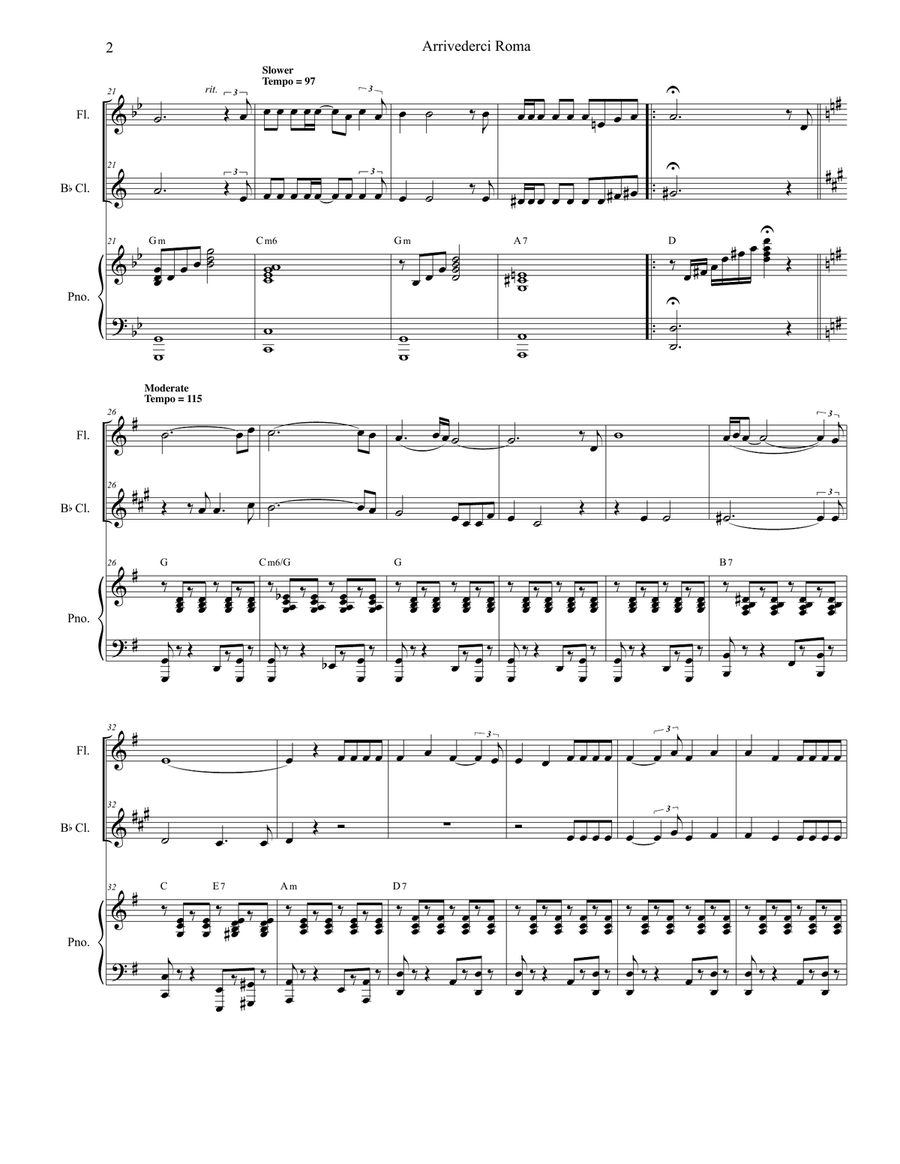 Arrivederci Roma (goodbye To Rome) Woodwind Duet scores gallery preview page 2