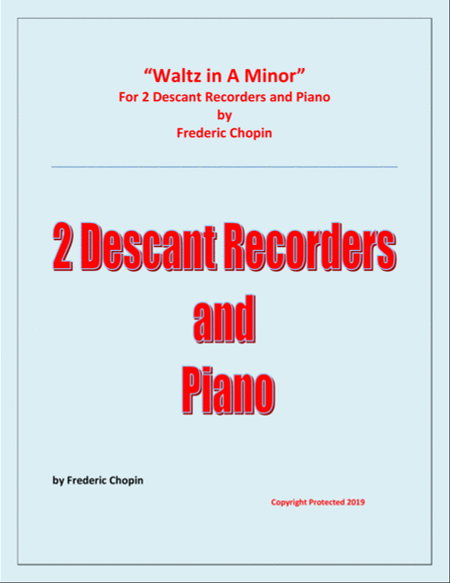Waltz in A Minor (Chopin) - 2 Descant Recorders and Piano - Chamber music Woodwind Duet scores gallery preview page 1