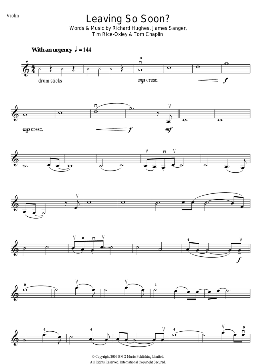 Leaving So Soon? Violin Solo scores gallery preview page 1