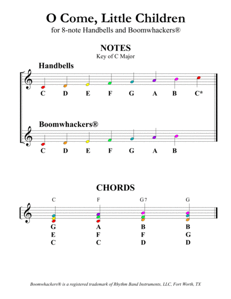 O Come, Little Children for 8-note Bells and Boomwhackers (with Color Coded Notes) image number null