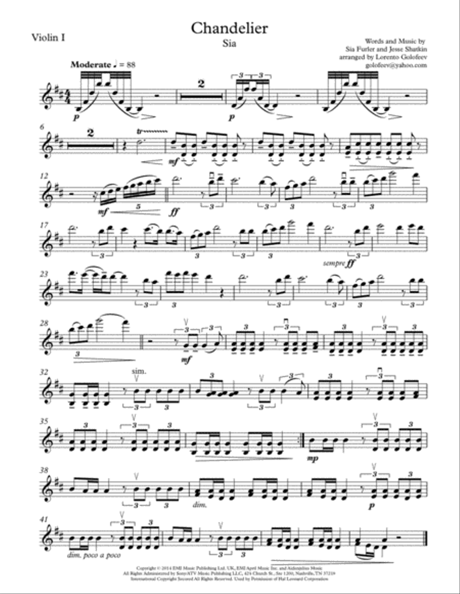 Chandelier Chandelier String Quartet scores gallery preview page 1