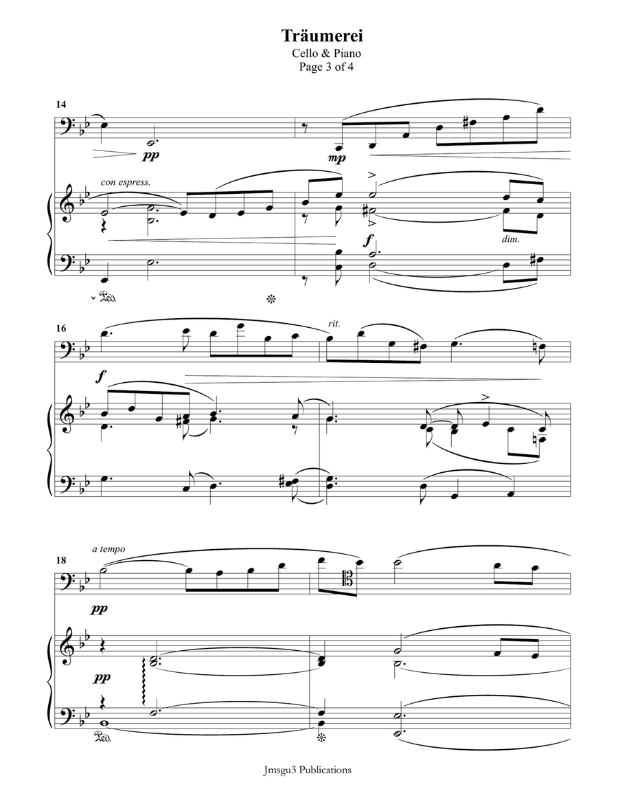 Schumann: Träumerei Op. 15 No. 7 for Cello & Piano Piano scores gallery preview page 3