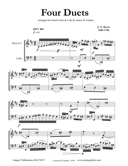 Bach: Four Duets for French Horn & Cello image number null