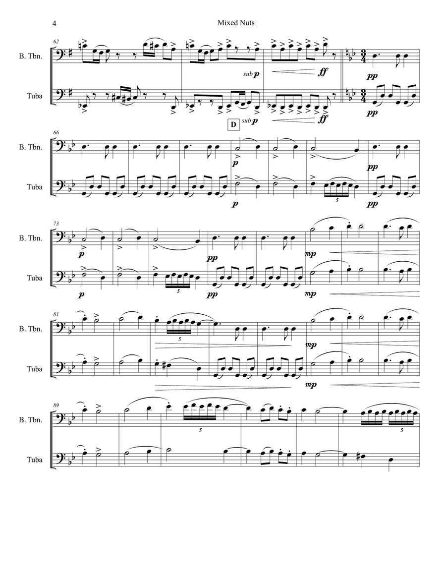 Mixed Nuts for bass trombone and tuba duet Trombone scores gallery preview page 4