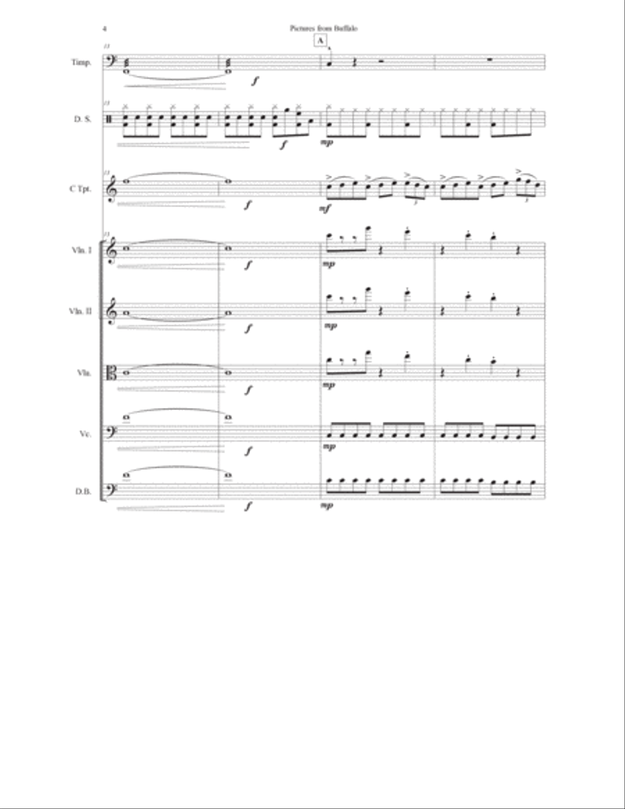 Pictures from Buffalo for Trumpet in C, Timpani, Drum Set, and Strings String Orchestra scores gallery preview page 5