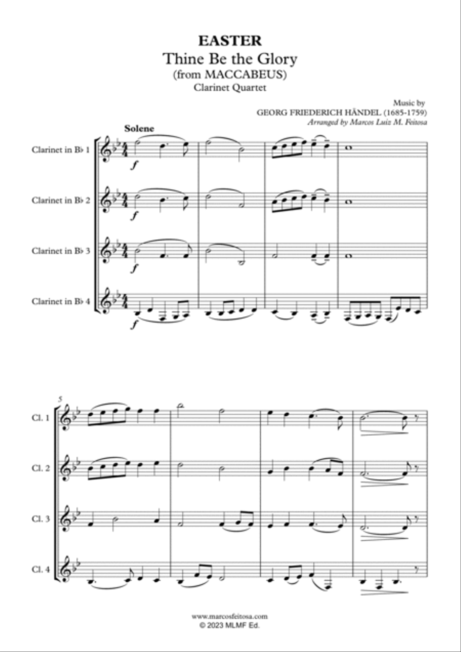 Thine Be the Glory (Maccabeus) - Clarinet Quartet Clarinet Quartet scores gallery preview page 3