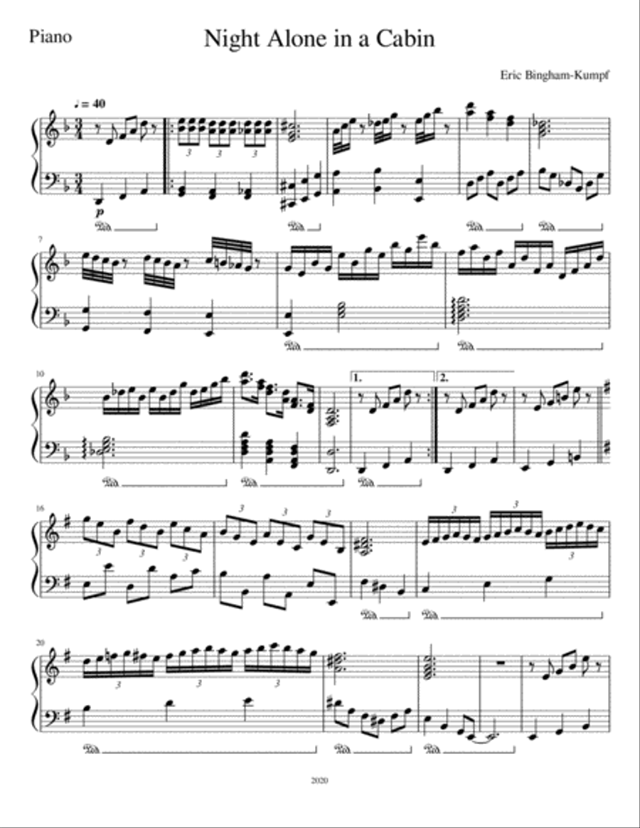 Night Alone in a Cabin Night Alone in a Cabin Piano Solo scores gallery preview page 1