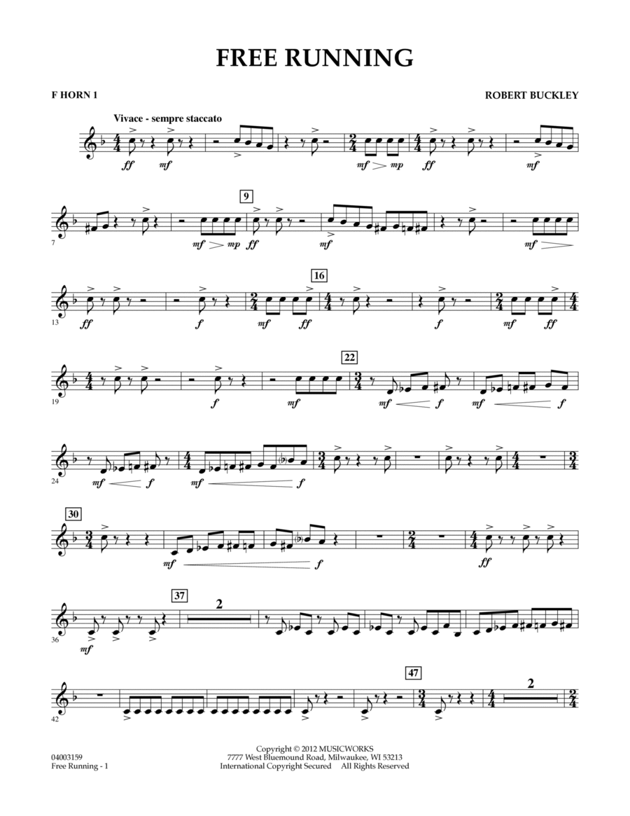 Free Running - F Horn 1 Free Running - F Horn 1 Concert Band scores gallery preview page 1