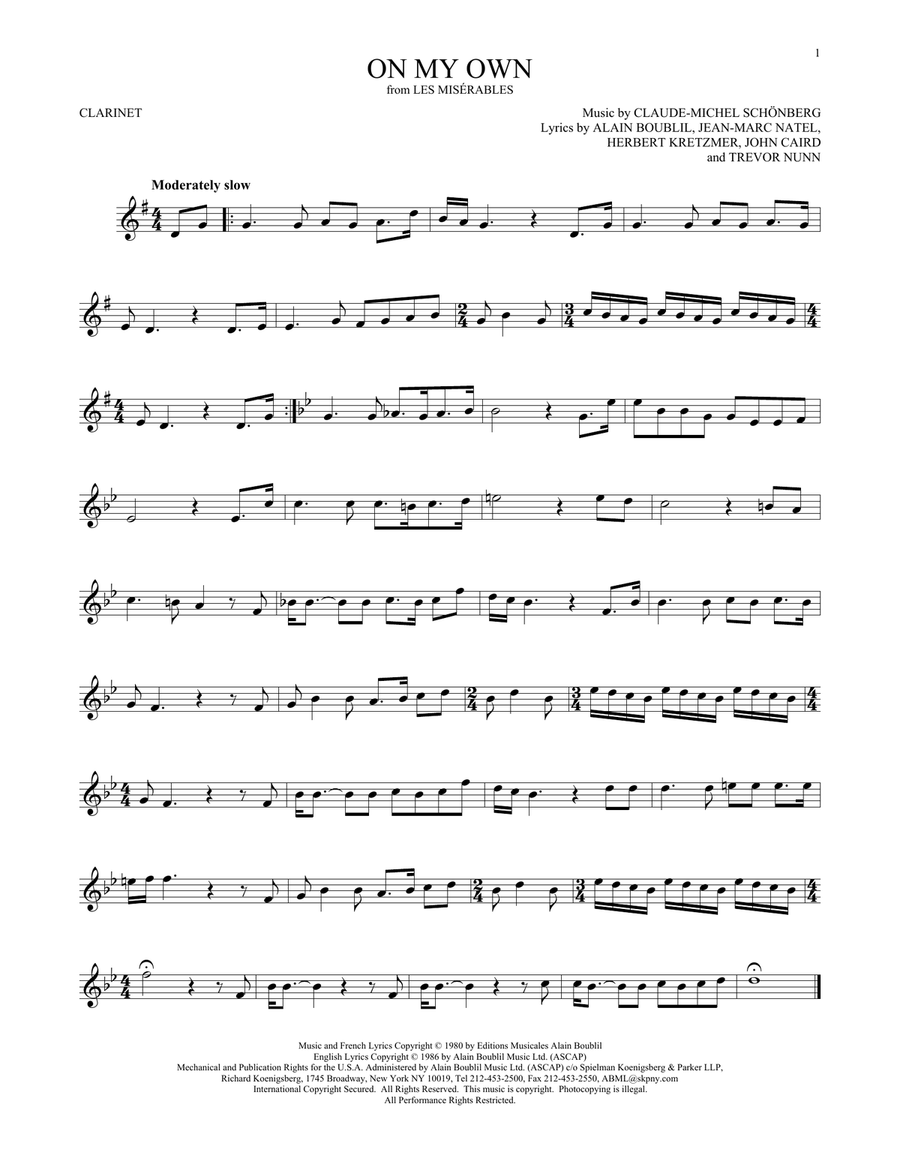On My Own On My Own Clarinet Solo scores gallery preview page 1