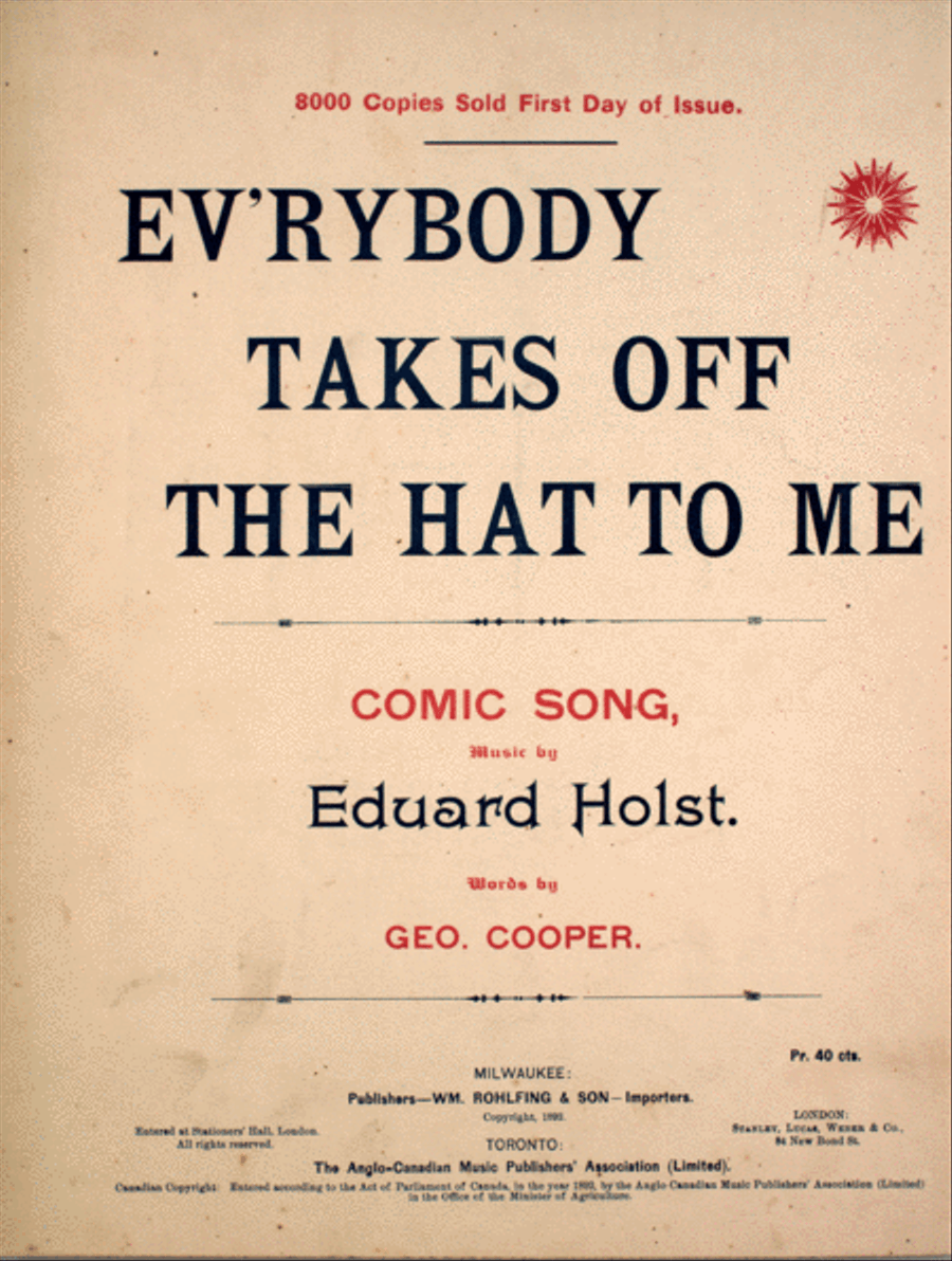 Ev'rybody Takes Off the Hat To Me. Comic Song Voice scores gallery preview page 1