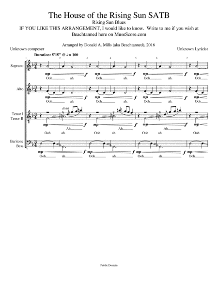 The House of the Rising Sun SATB image number null