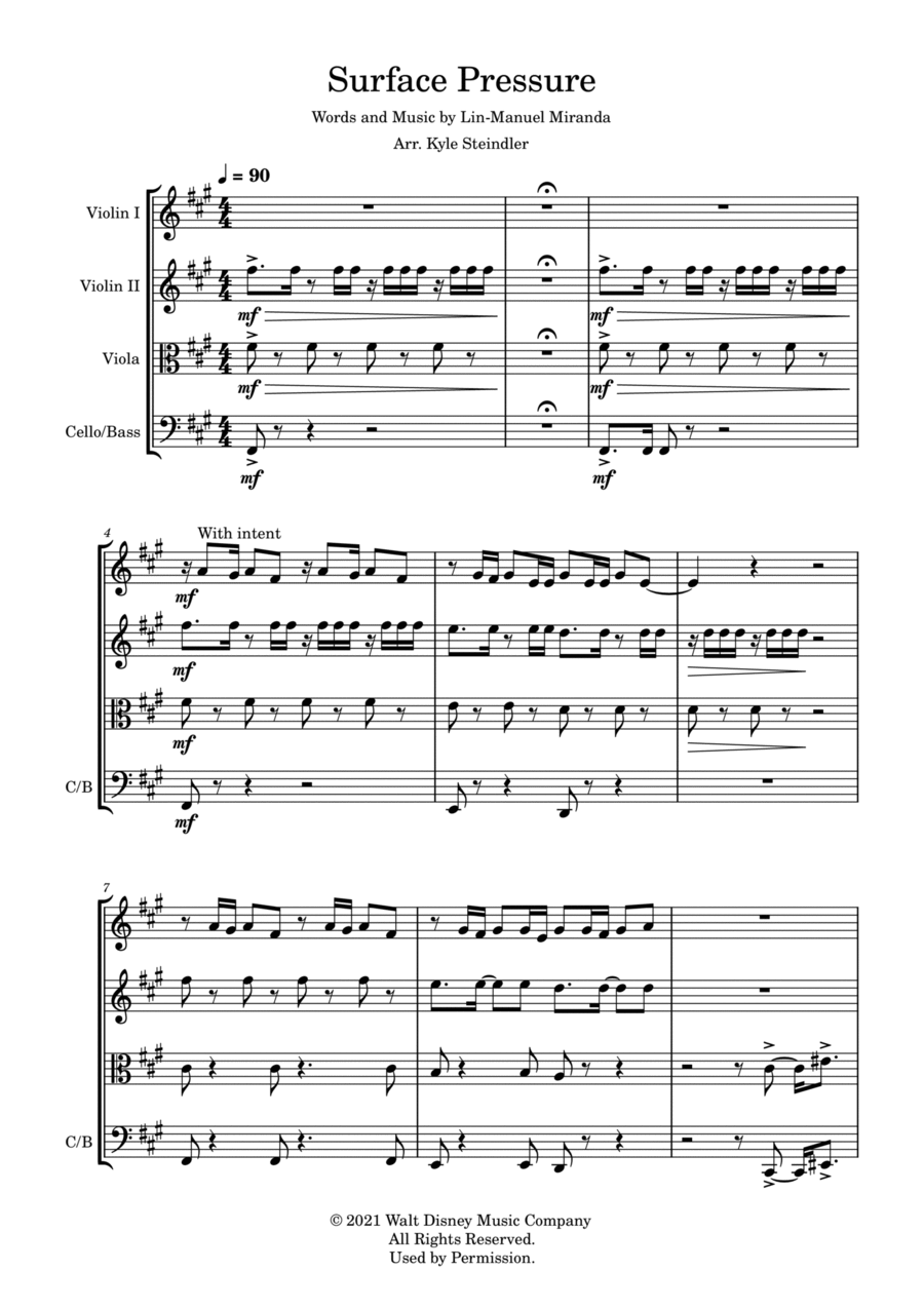 Surface Pressure String Quartet scores gallery preview page 1