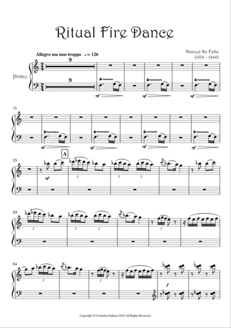 Ritual Fire Dance El Amor Brujo Manuel De Falla Piano 4 Hands Piano Method scores gallery preview page 3