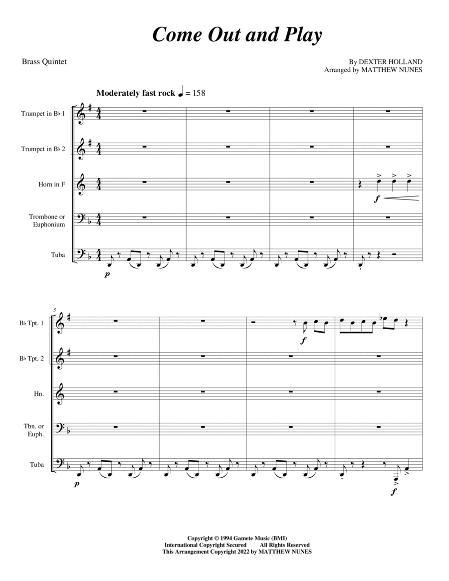 Come Out And Play (keep 'em Separated) Chamber Music scores gallery preview page 1