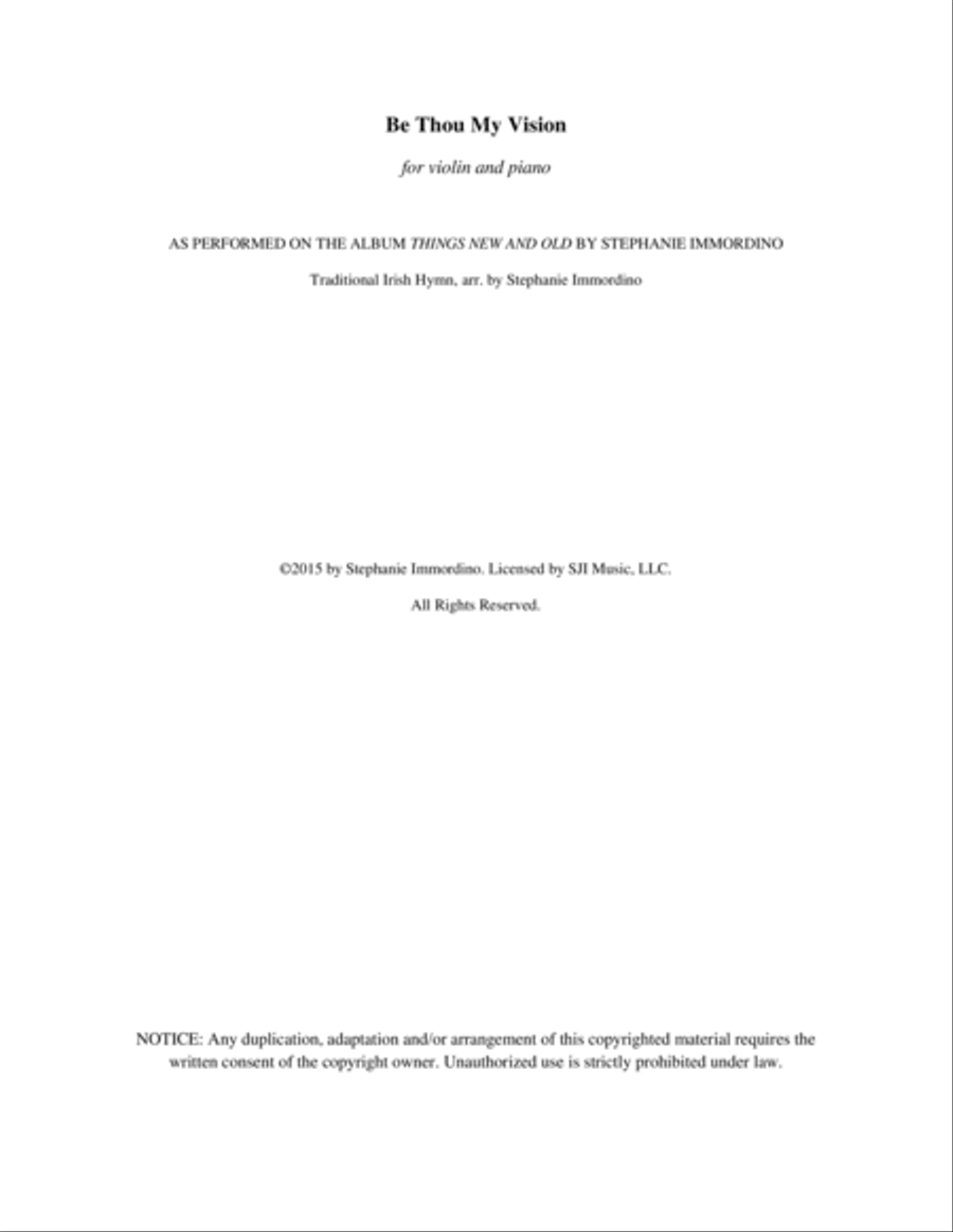 Be Thou My Vision, for Violin and Piano Violin Solo scores gallery preview page 1