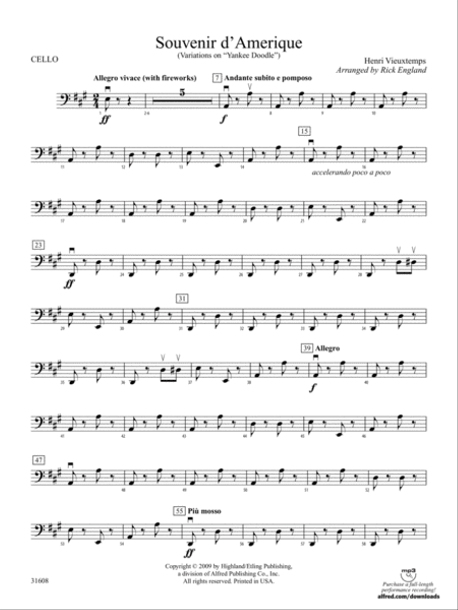 Souvenir d'Amerique: Cello String Orchestra scores gallery preview page 1