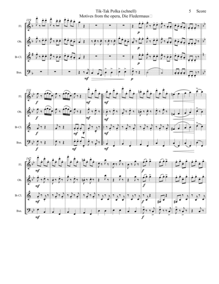 Tik Tak Polka by Johann Strauss set for woodwind quartet image number null