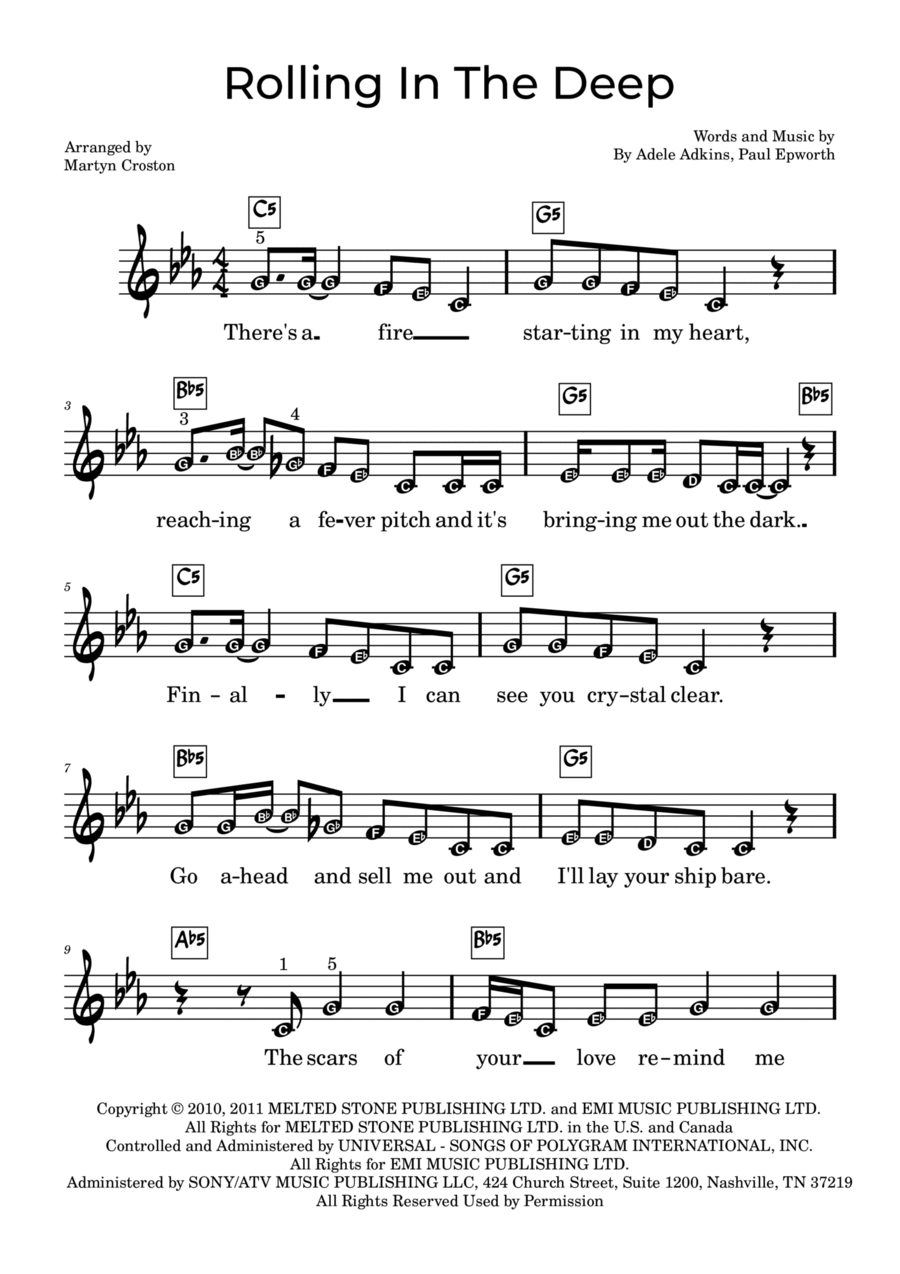 Rolling In The Deep Easy Piano scores gallery preview page 1