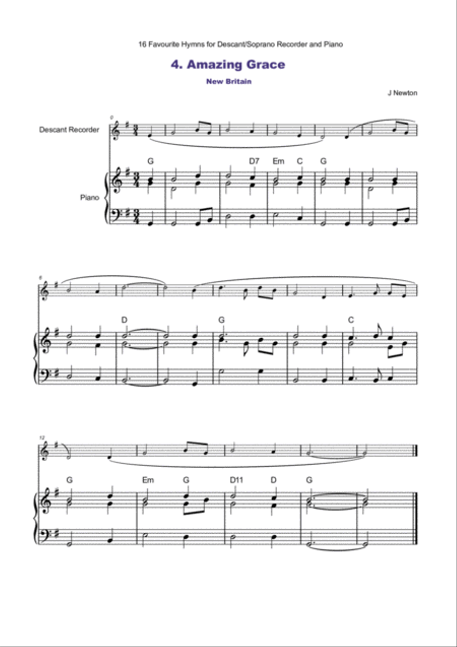 16 Favourite Hymns Vol.1 for Descant Recorder and Piano Soprano Recorder scores gallery preview page 6
