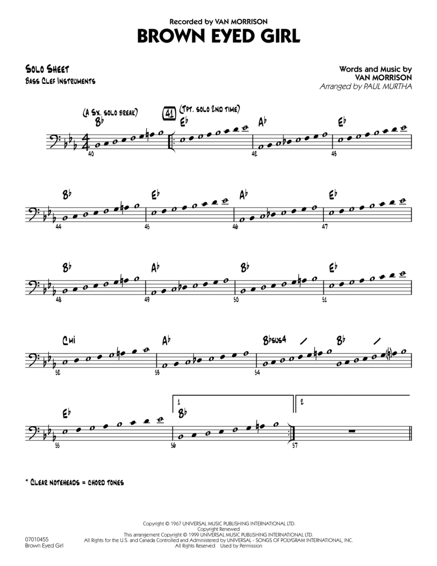 Brown Eyed Girl - C Bass Clef Solo Jazz Ensemble scores gallery preview page 1
