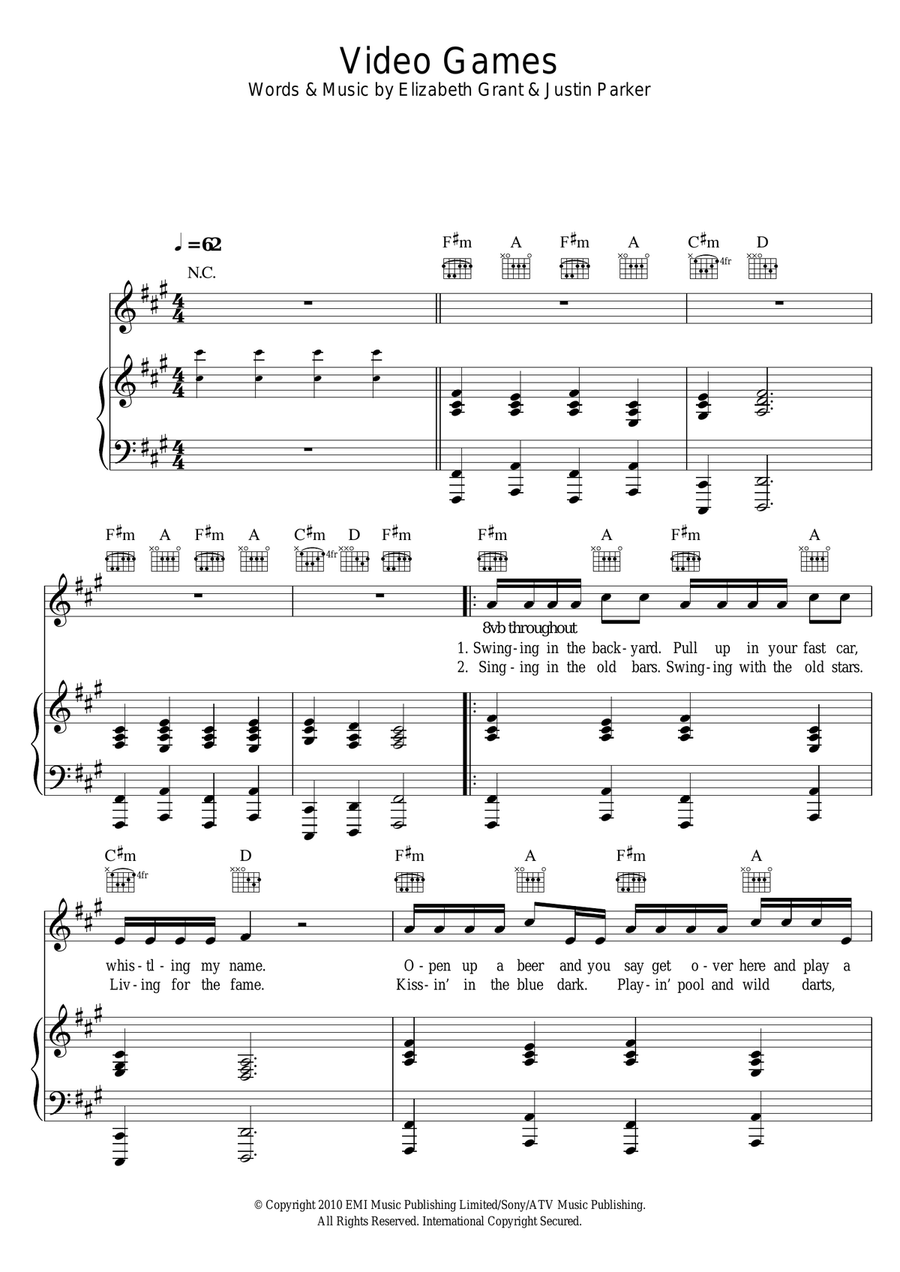 Video Games Piano, Vocal, Guitar scores gallery preview page 1