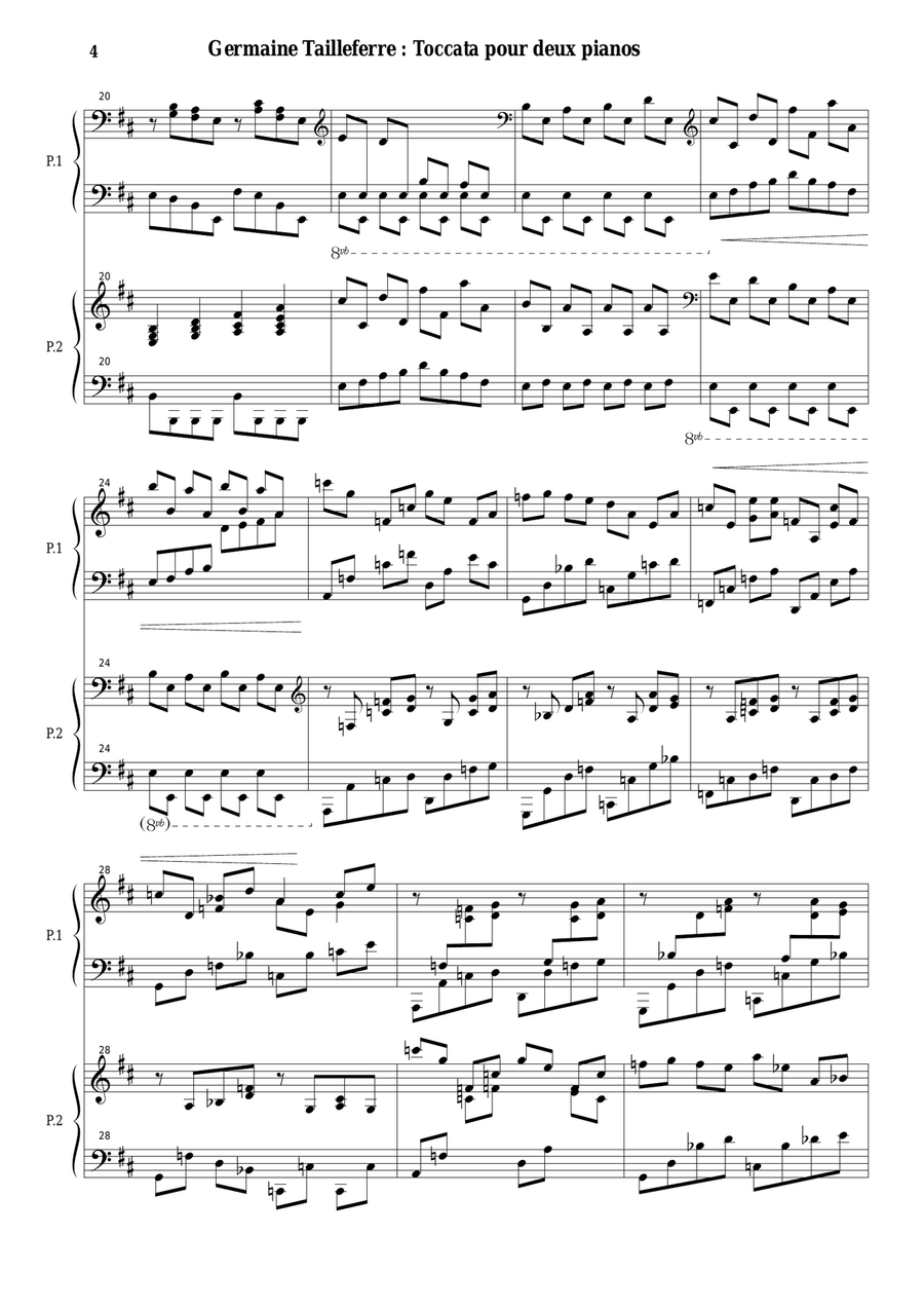 Germaine Tailleferre: Toccata for two pianos 2 Pianos, 4-Hands scores gallery preview page 4