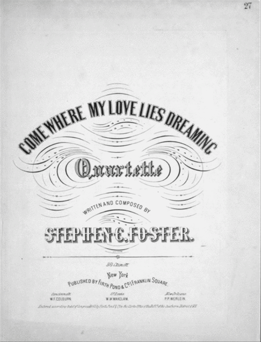 Come Where My Love Lies Dreaming. Quartette 4-Part scores gallery preview page 1