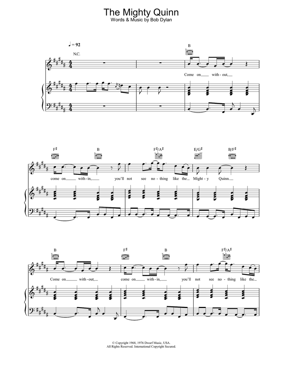 The Mighty Quinn Piano, Vocal, Guitar scores gallery preview page 1