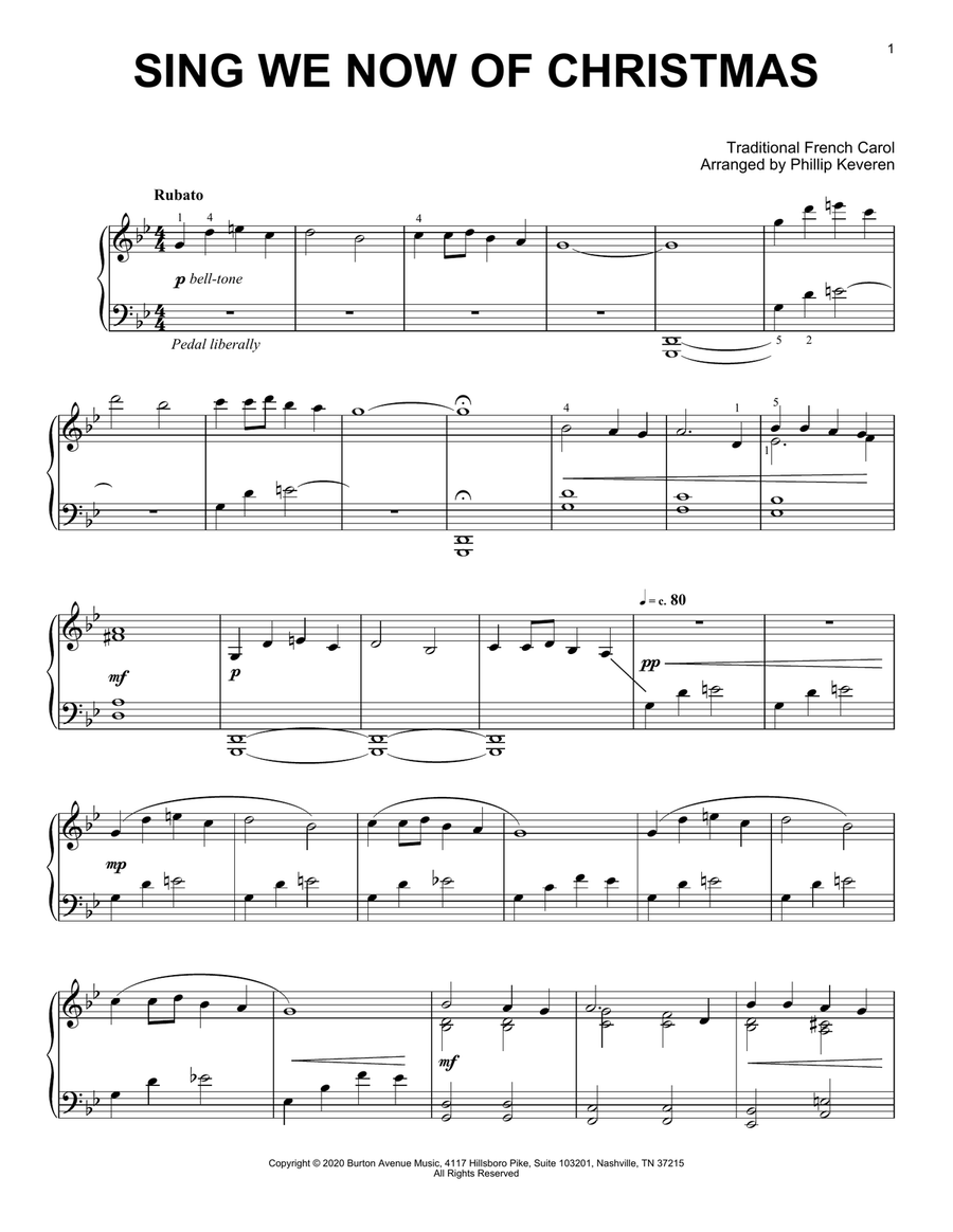 Sing We Now Of Christmas (arr. Phillip Keveren) Piano Solo scores gallery preview page 1
