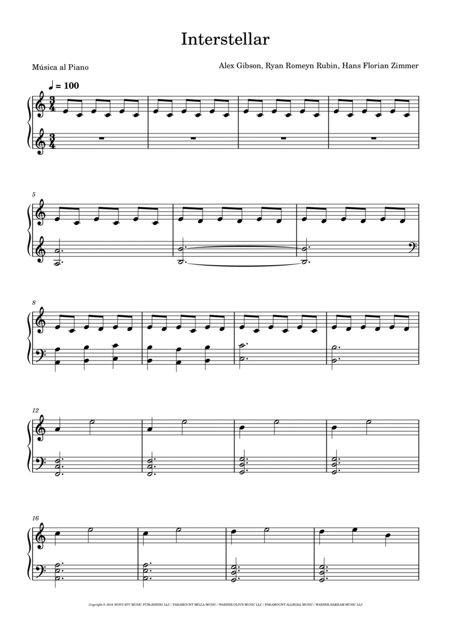 Interstellar Easy Piano scores gallery preview page 1
