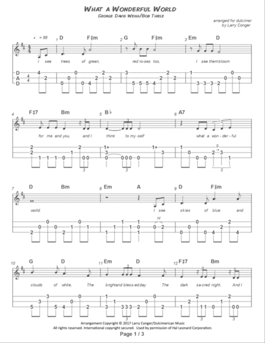 What A Wonderful World Dulcimer scores gallery preview page 3