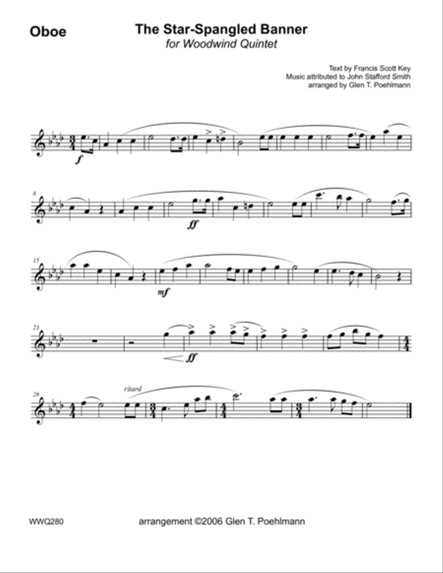 STAR-SPANGLED BANNER for WOODWIND QUINTET (unaccompanied) A Cappella scores gallery preview page 5