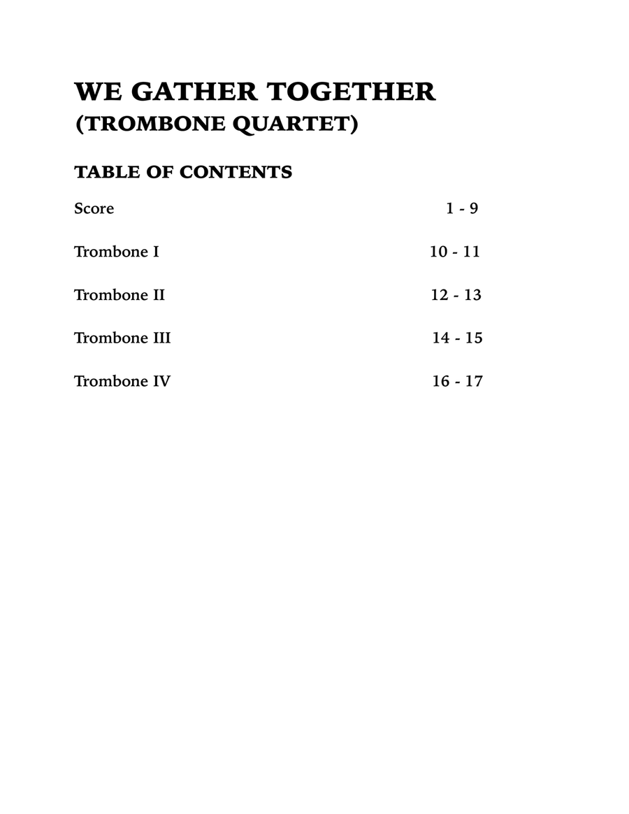 We Gather Together (Trombone Quartet) Brass Quartet scores gallery preview page 4