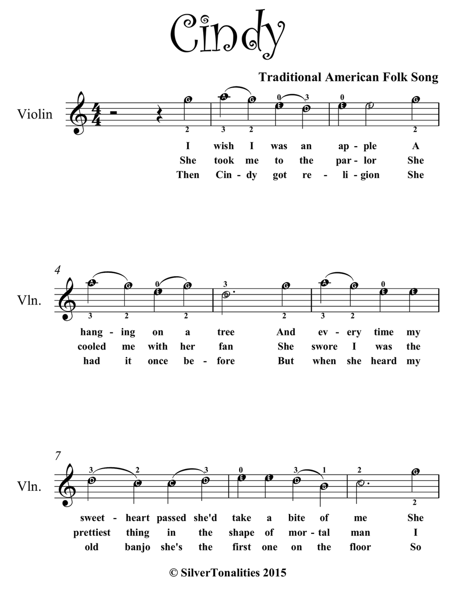 Cindy Easy Violin Sheet Music Violin Solo scores gallery preview page 2