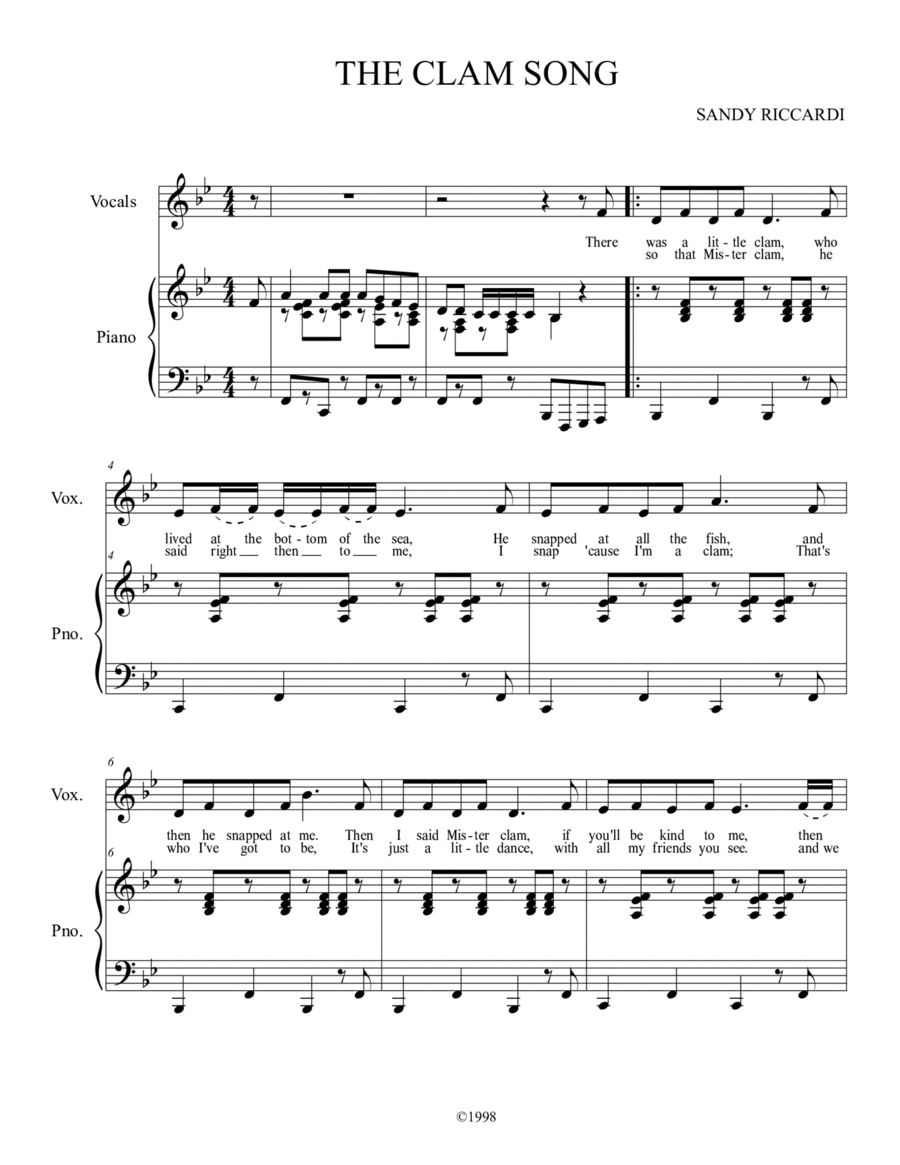 The Clam Song The Clam Song Piano, Vocal, Guitar scores gallery preview page 1