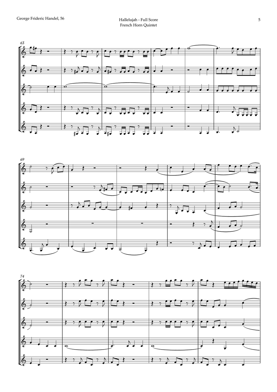 Hallelujah from Messiah by Handel for French Horn Quintet Brass Quintet scores gallery preview page 5