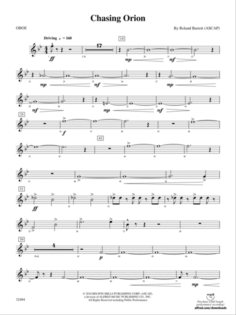 Chasing Orion: Oboe Concert Band scores gallery preview page 1