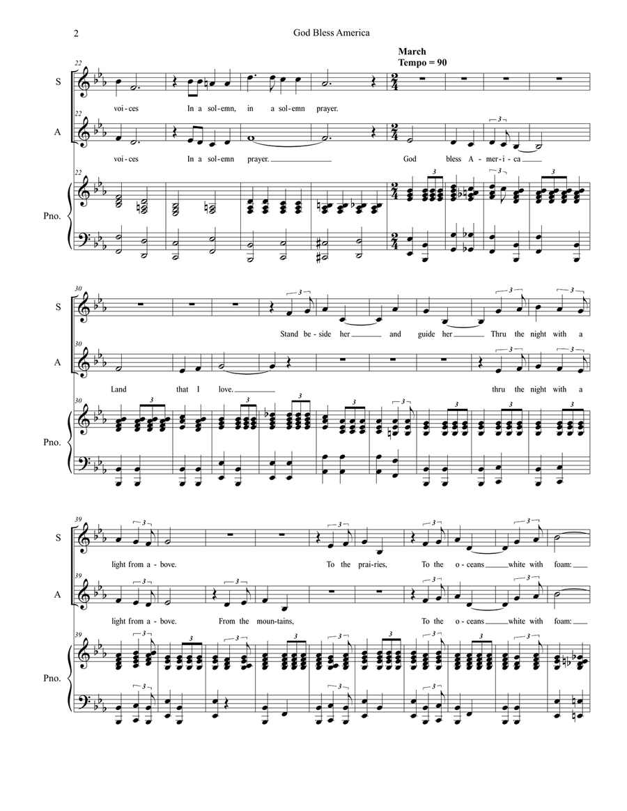 God Bless America Piano scores gallery preview page 2