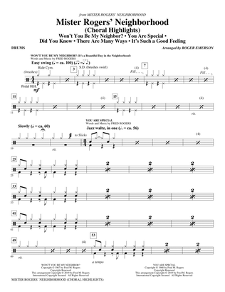 Mister Rogers' Neighborhood (Choral Highlights) (arr. Roger Emerson) - Drums