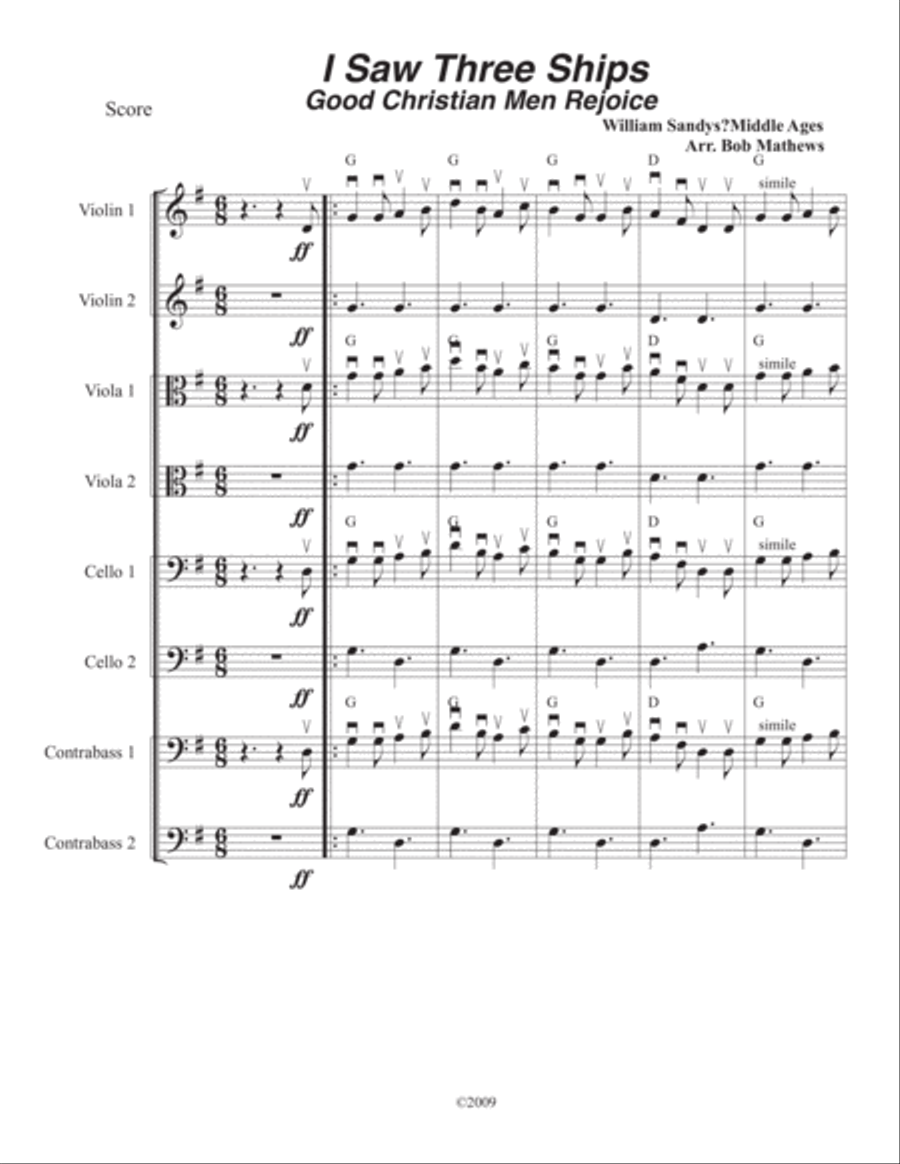 I Saw Three Ships/In Dulci Jubilo String Orchestra scores gallery preview page 1