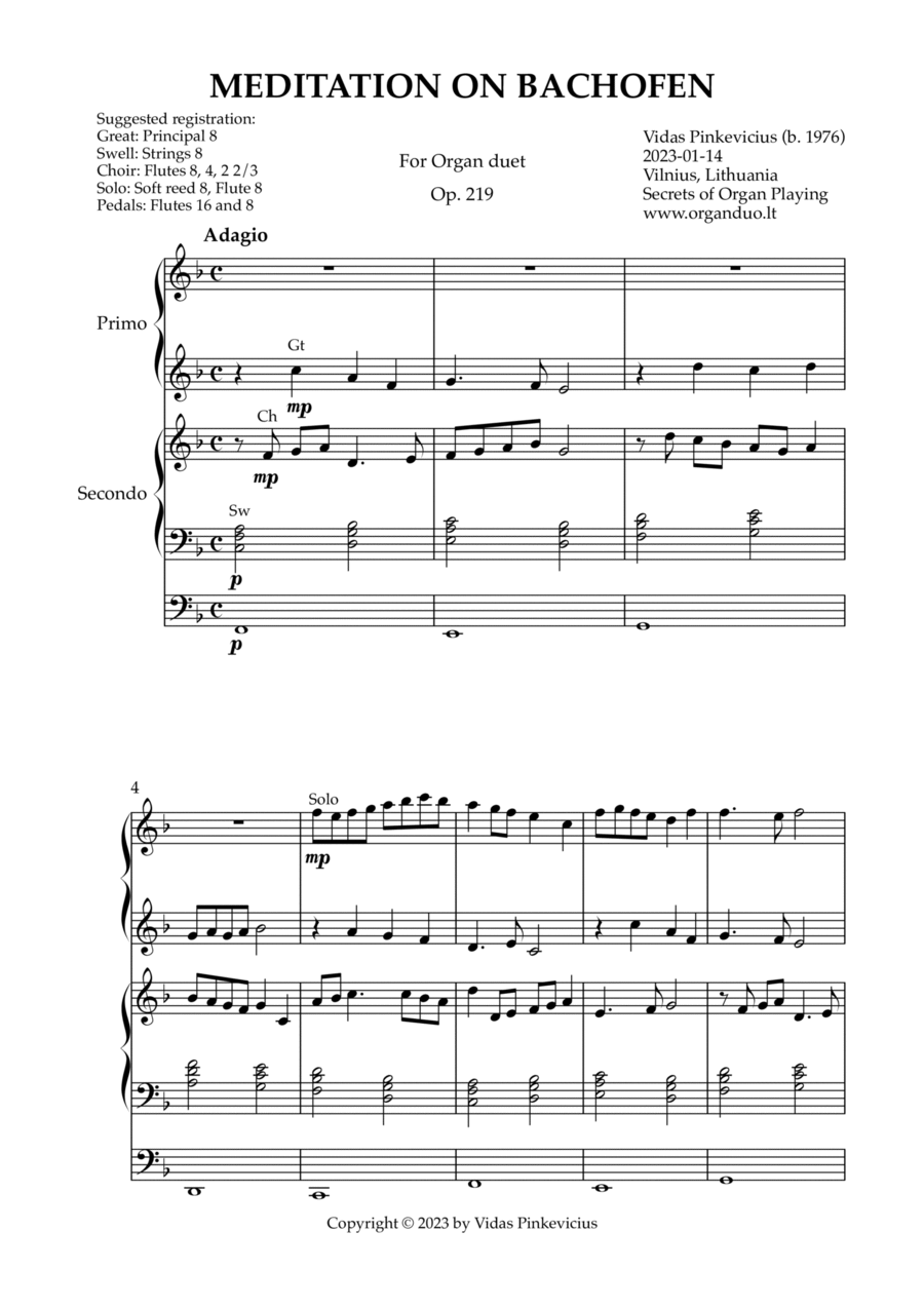 Meditation on Bachofen, Op. 219 (Organ Duet) by Vidas Pinkevicius Organ Solo scores gallery preview page 1
