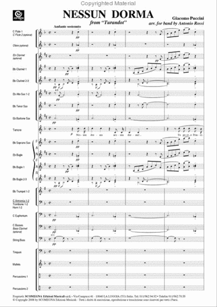 Nessun Dorma Solo Feature For Tenor Voice Concert Band scores gallery preview page 4
