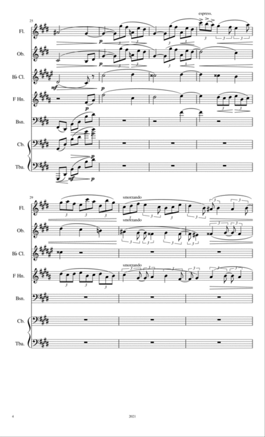 Brahms Intermezzo Opus 116 No. 4, arranged for ensemble Woodwind Quintet scores gallery preview page 5