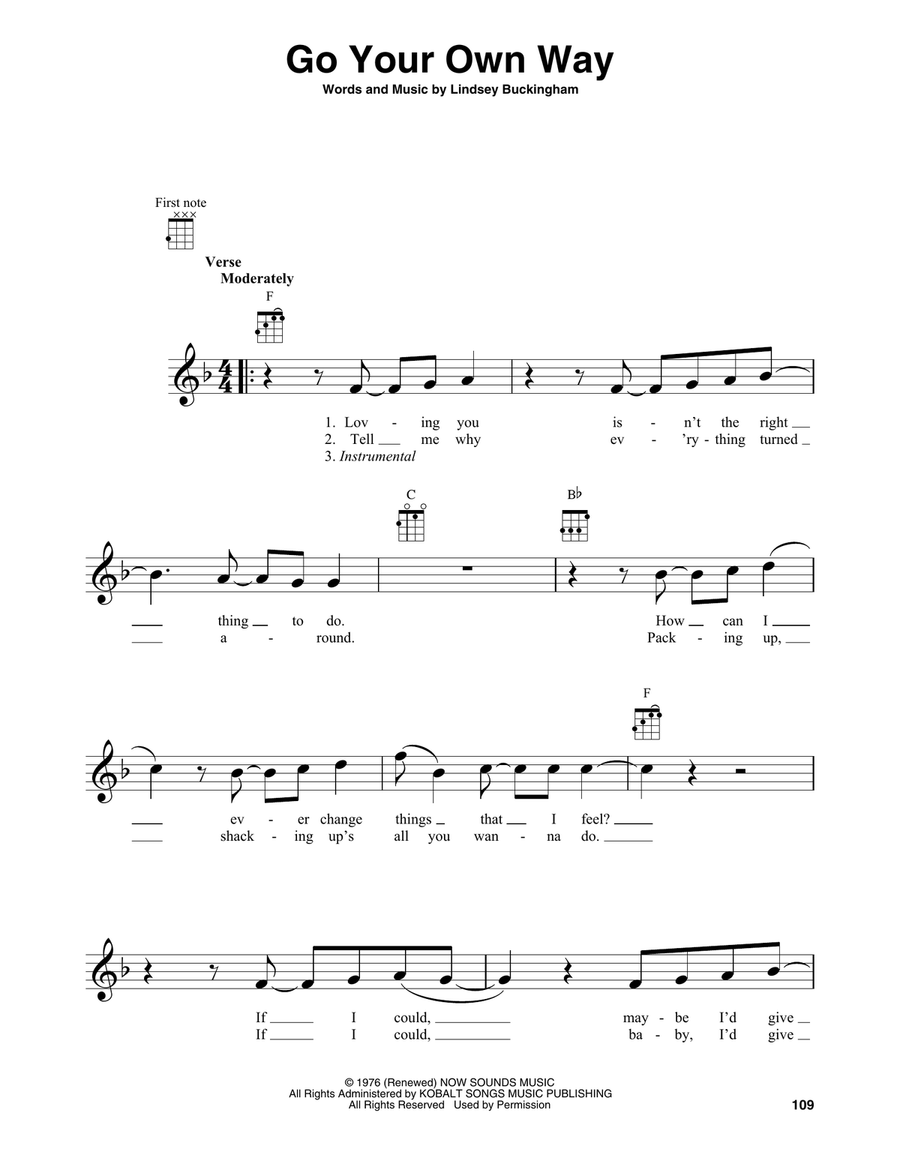 Go Your Own Way Go Your Own Way Baritone Ukulele scores gallery preview page 1
